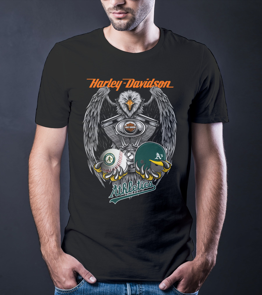 Harley Davidson Seattle Oakland Athletics A's Baseball Logo Eagle Engine T-Shirt