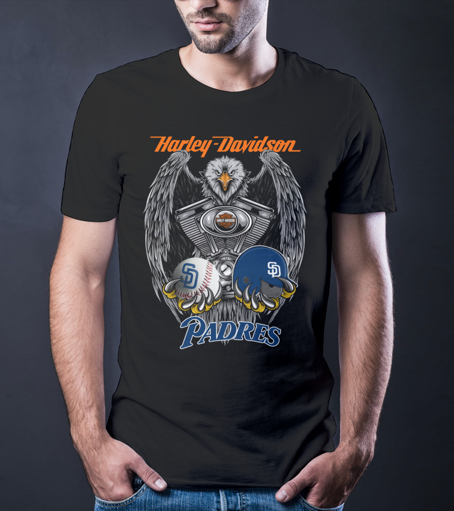 Harley Davidson Padres Eagle Mlb Baseball Helmet And Ball T-Shirt