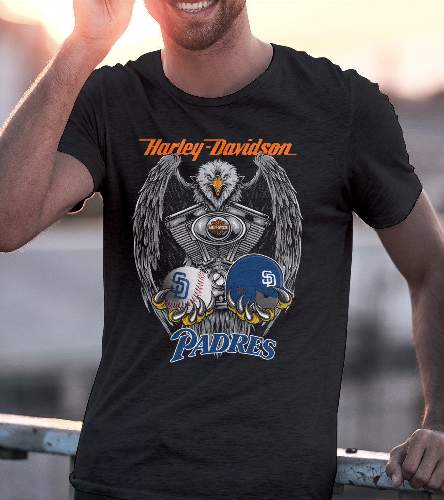 Harley Davidson Padres Eagle Mlb Baseball Helmet And Ball T-Shirt