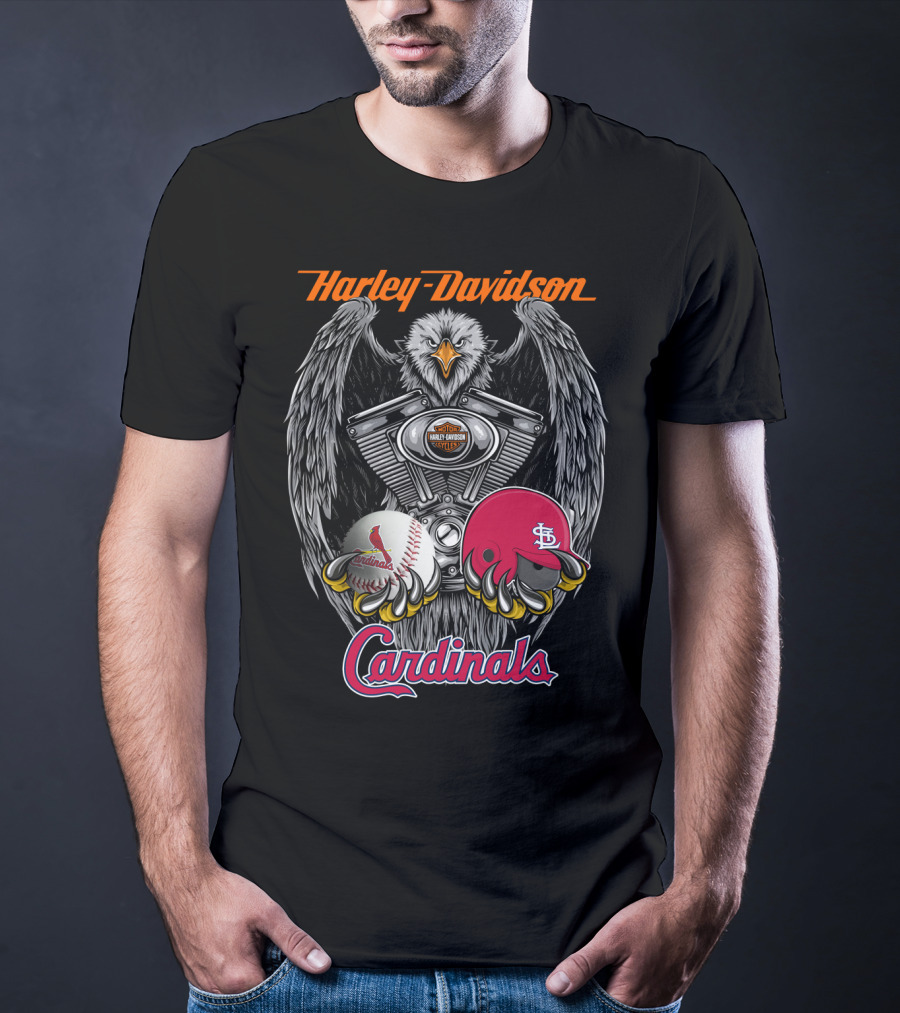 Harley Davidson St. Louis Cardinals Eagle Engine Baseball Helmet T-Shirt