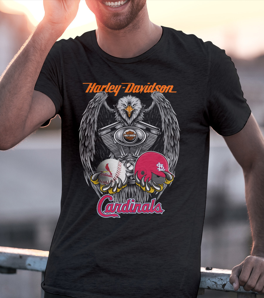 Harley Davidson St. Louis Cardinals Eagle Engine Baseball Helmet T-Shirt