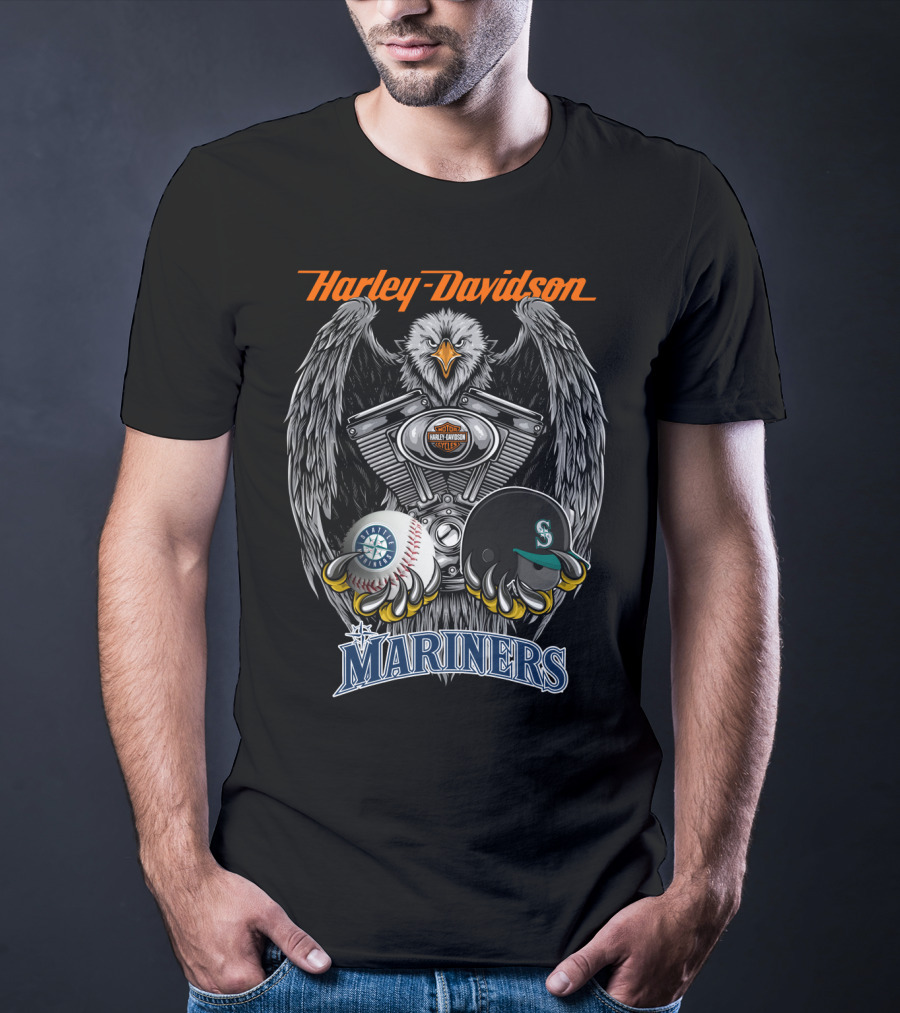 Harley Davidson Eagle Mlb Seattle Mariners Baseball Helmet Seattle T-Shirt