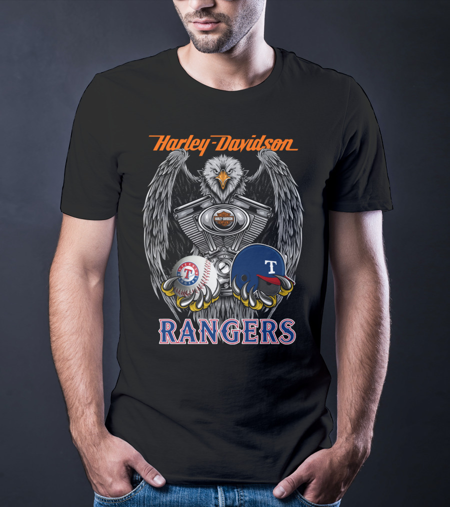 Harley Davidson Texas Rangers Mlb Baseball Eagle Engine T-Shirt