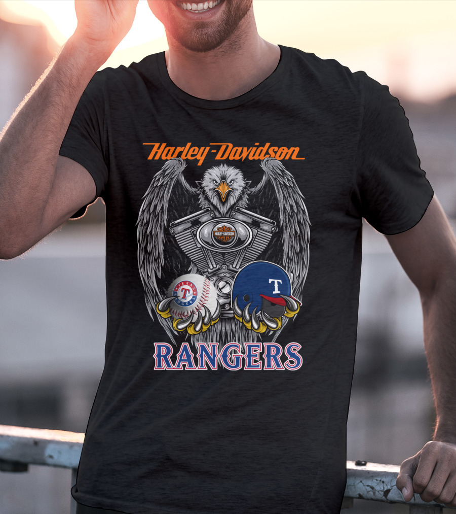 Harley Davidson Texas Rangers Mlb Baseball Eagle Engine T-Shirt