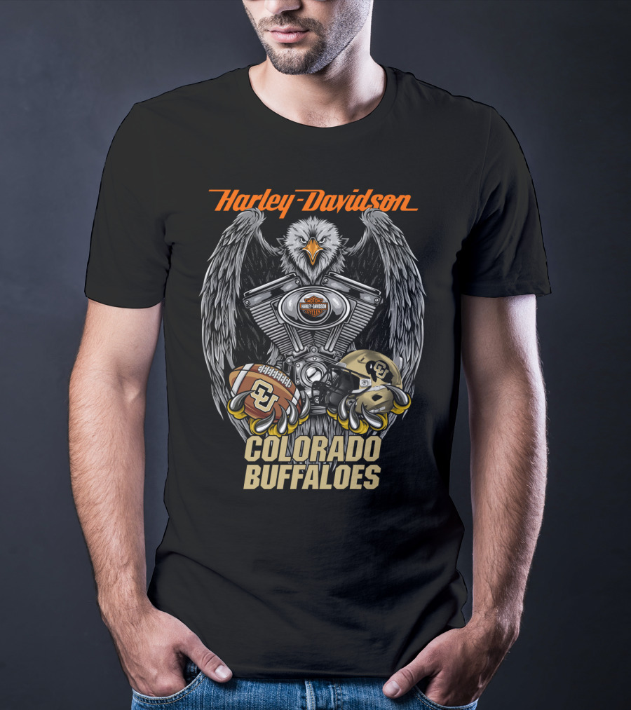 Harley Davidson Colorado Buffaloes Football Eagle Motorcycle Engine T-Shirt