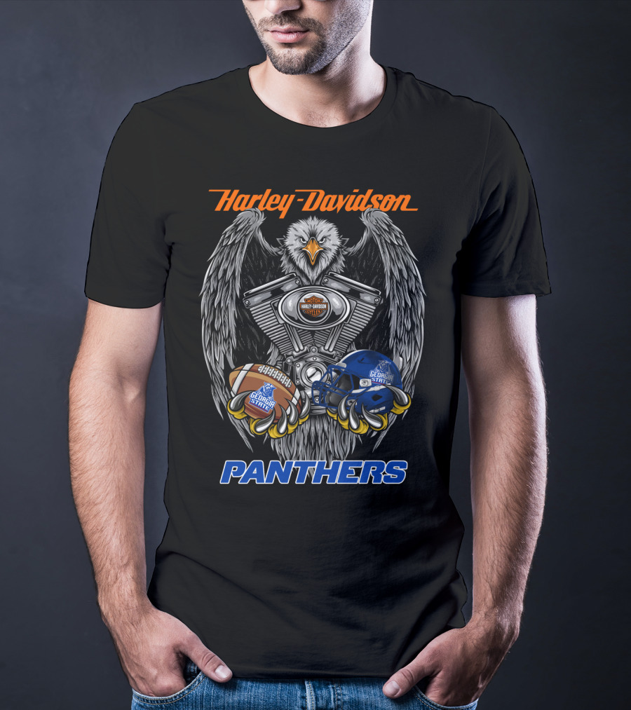 Harley Davidson Seattle Motorcycles Georgia State Panthers Football Helmet And Eagle Engine Art T-Shirt