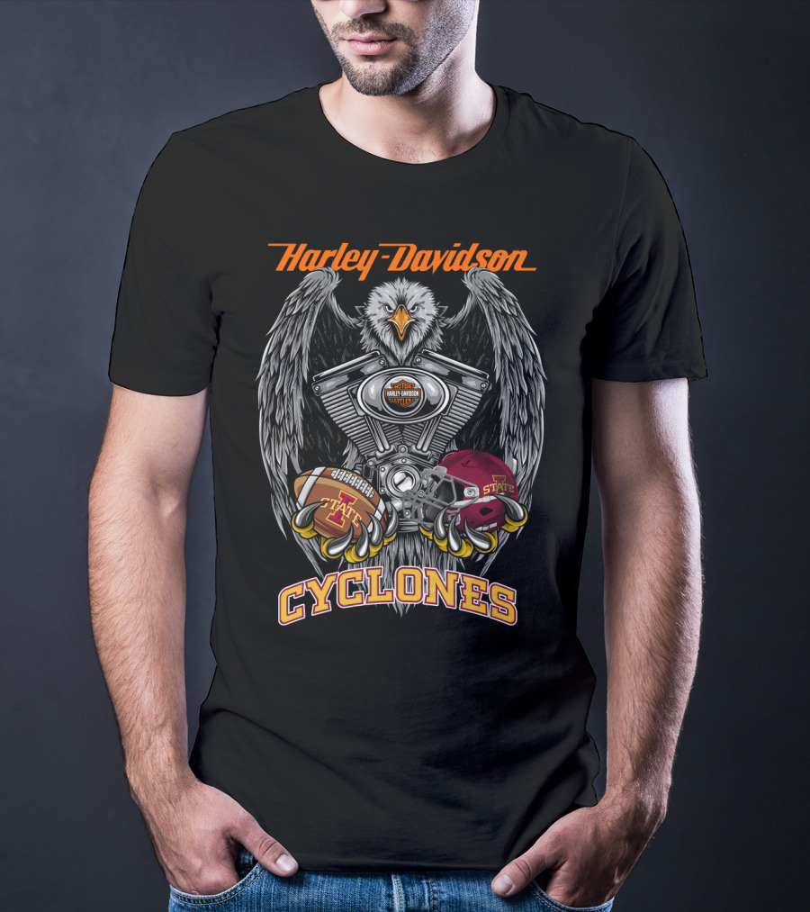 Harley Davidson Cyclones Eagle V-Twin Engine Iowa State Football Helmet And Ball T-Shirt