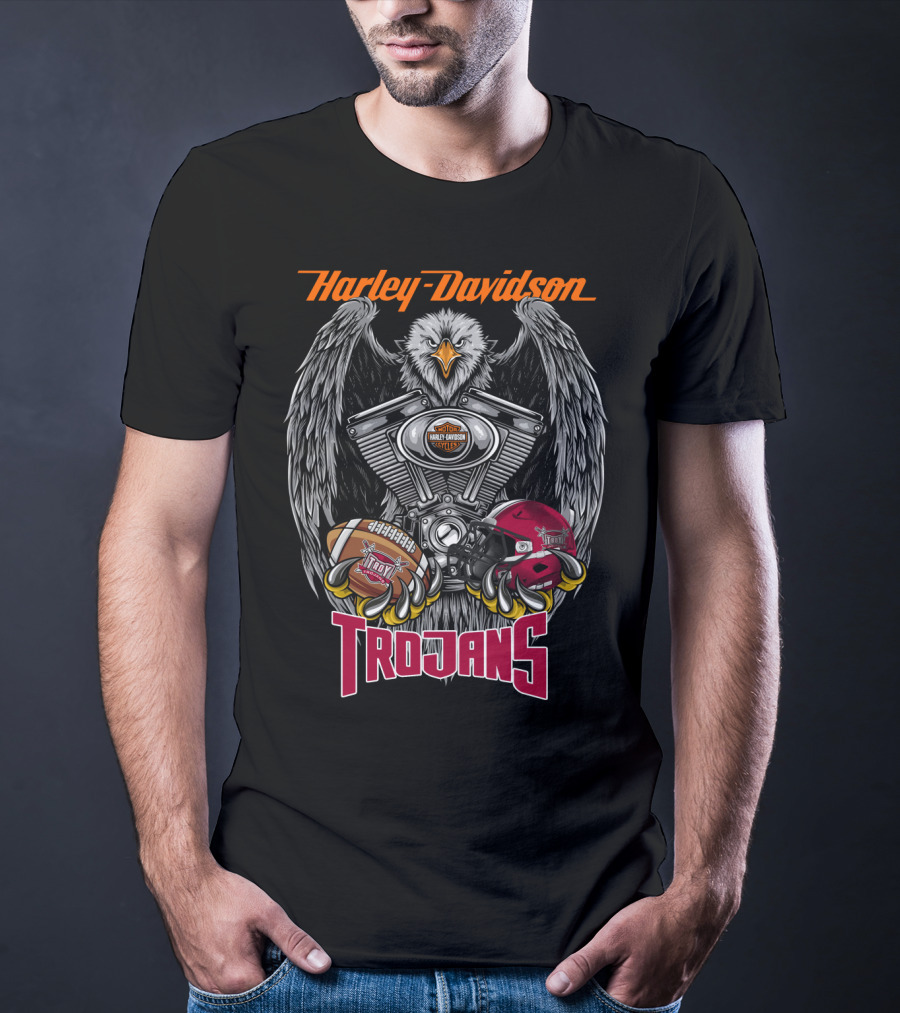 Harley Davidson Seattle Trojans Football Motorcycle Engine Eagle T-Shirt