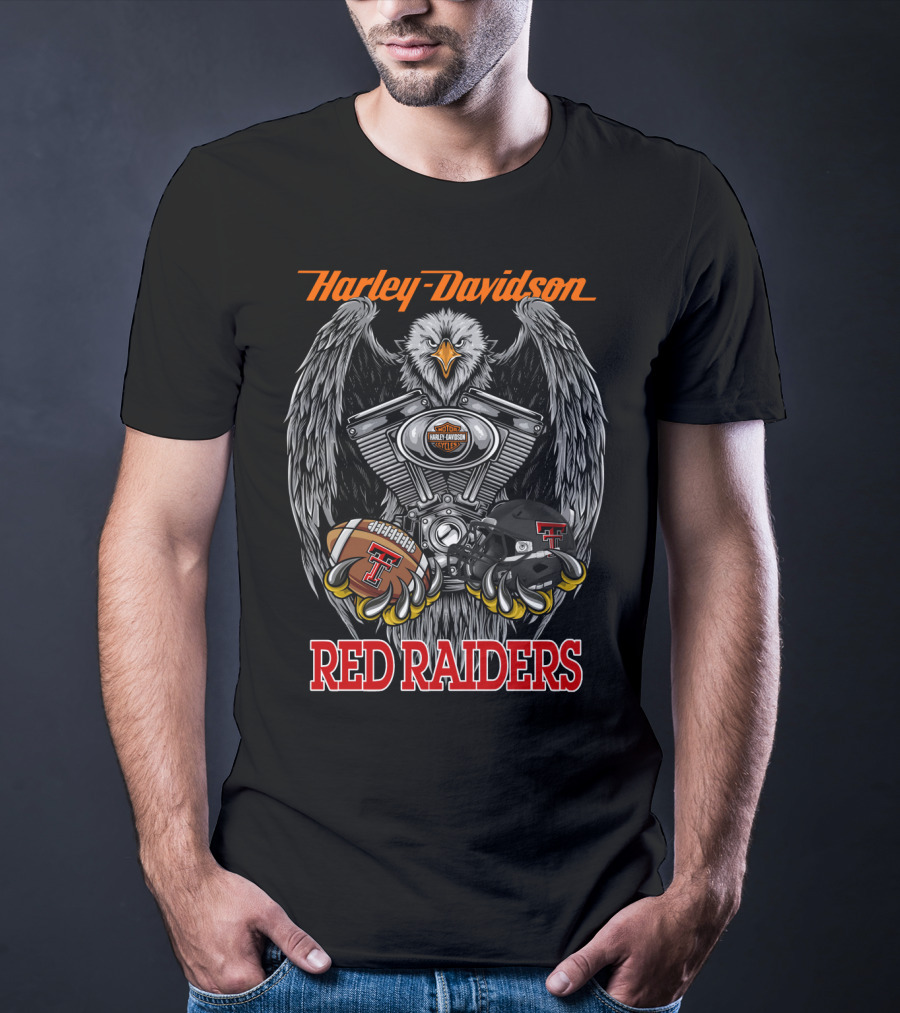 Harley Davidson Red Raiders Eagle Engine Football Helmet T-Shirt