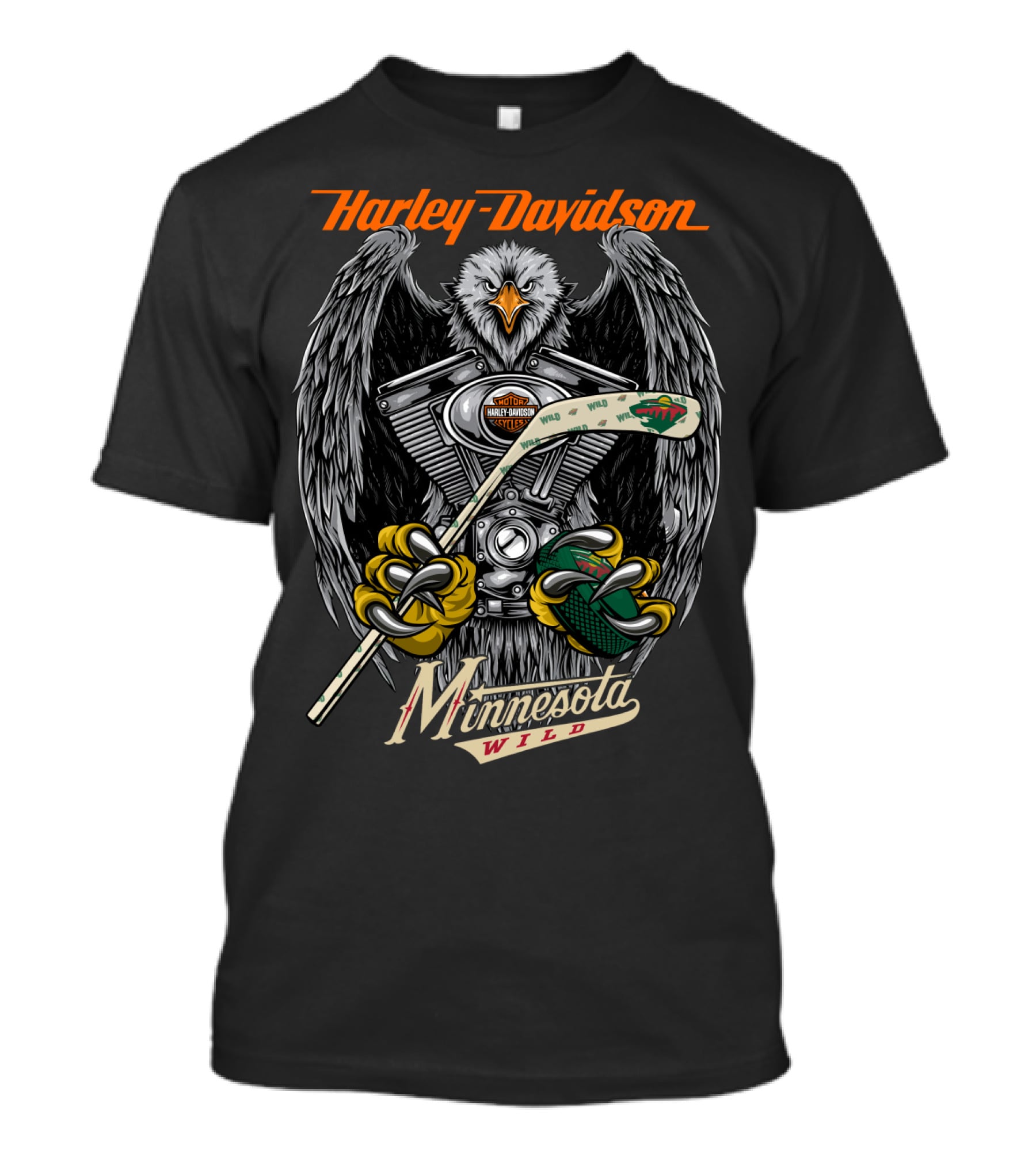 Harley Davidson Minnesota Wild Nhl V-Twin Eagle Hockey Stick T-Shirt