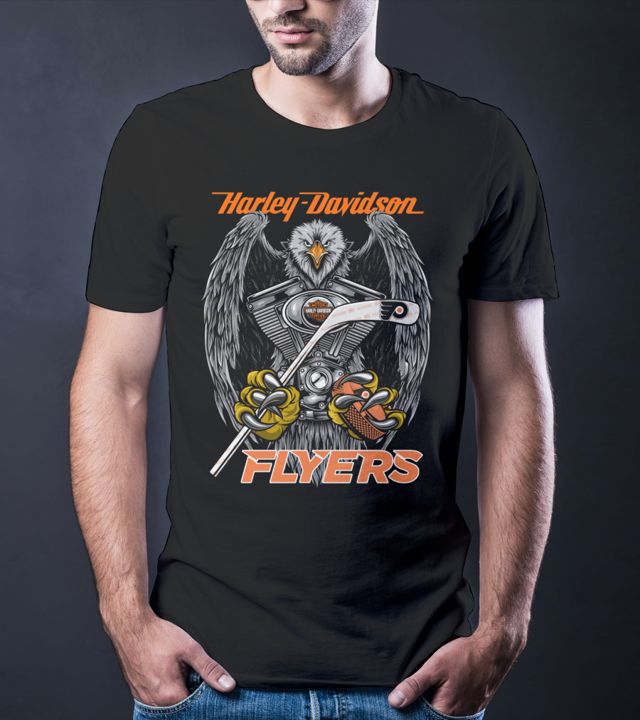 Harley Davidson Flyers Philadelphia Engine Eagle Hockey Stick T-Shirt