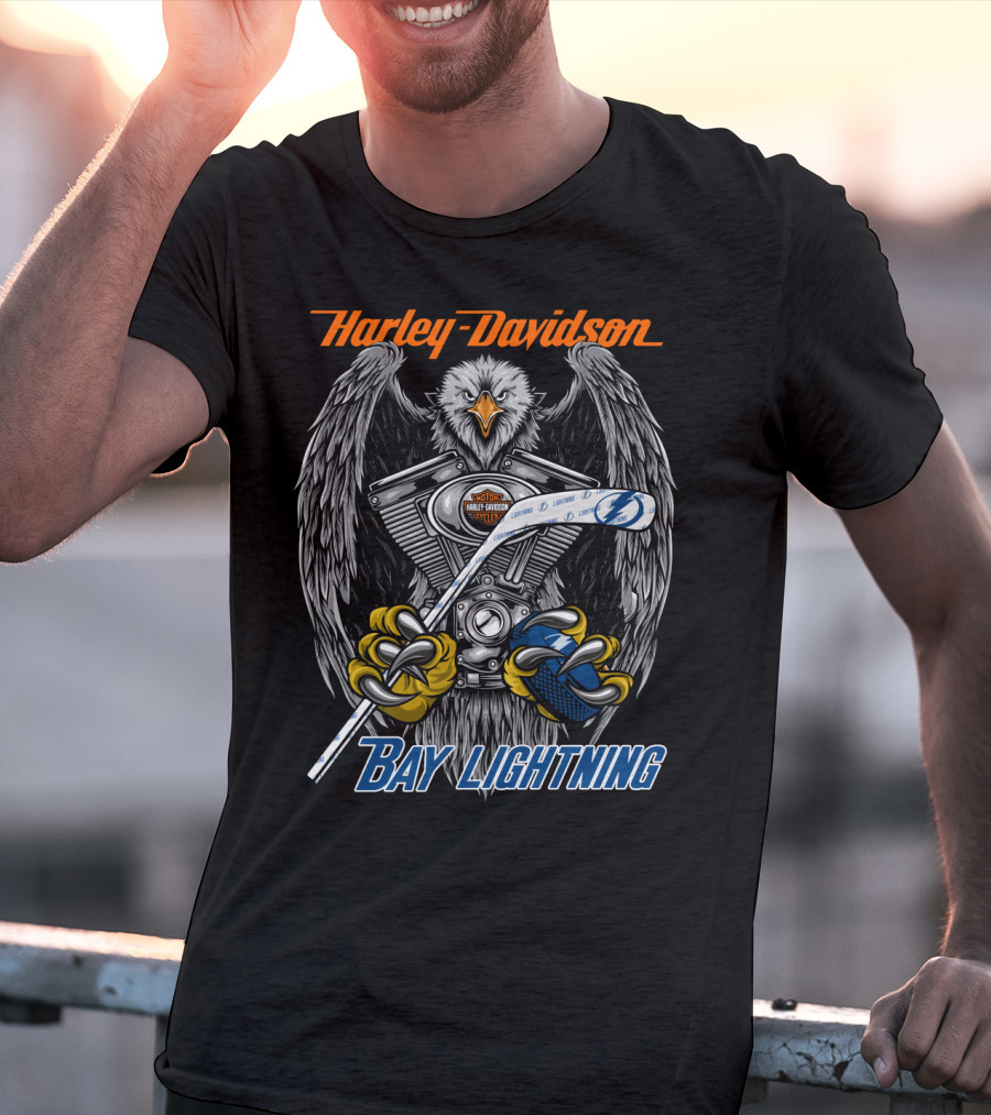 Harley Davidson Bay Lightning Nhl Tbl Logo Eagle Engine Hockey Stick T-Shirt