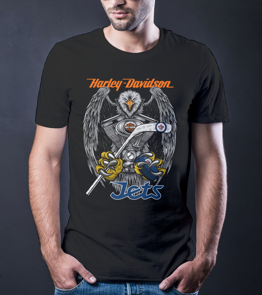 Harley Davidson Nhl Winnipeg Jets Eagle Motorbike Hockey T-Shirt
