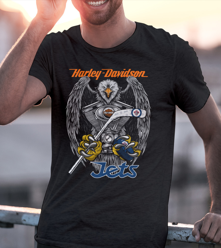 Harley Davidson Nhl Winnipeg Jets Eagle Motorbike Hockey T-Shirt