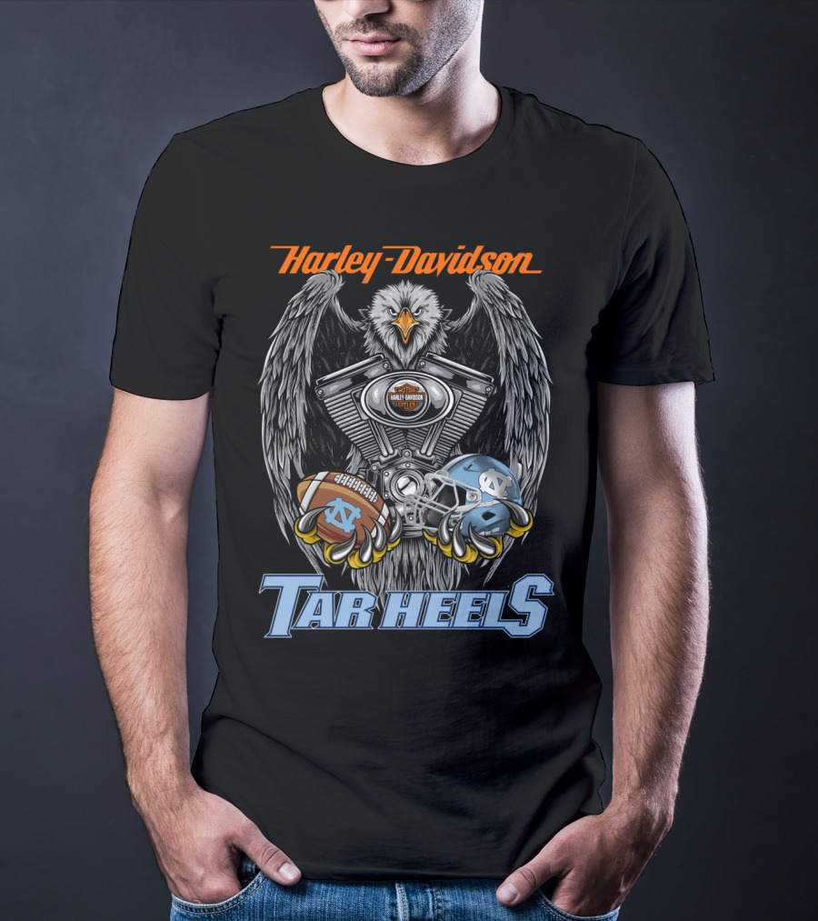 Harley Davidson Tar Heels Eagle With Engine Football And Helmet T-Shirt