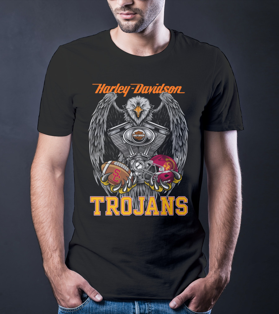 Harley Davidson Trojans Usc Football Helmet And Engine T-Shirt