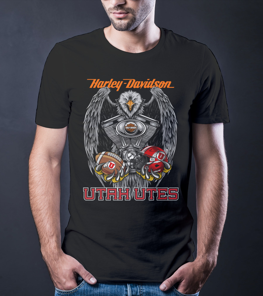 Harley Davidson Utah Utes Eagle Football And Helmet T-Shirt