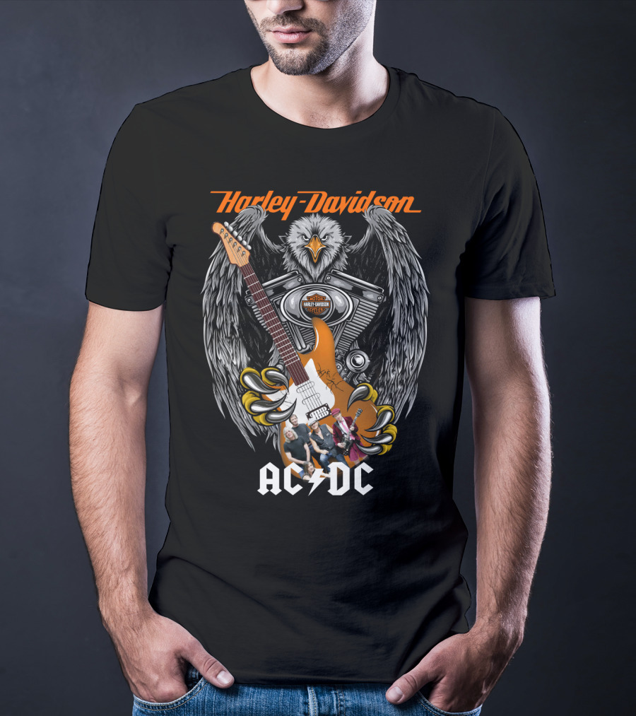 Harley Davidson Motorcycles Eagle Guitar Ac/Dc Band Collaboration T-Shirt