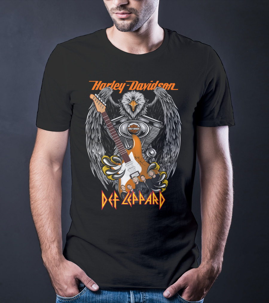 Harley Davidson Def Leppard Eagle Guitar Band Members T-Shirt