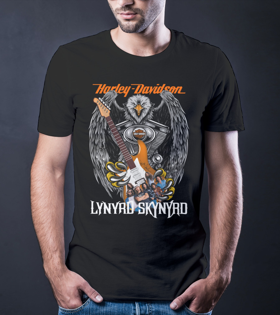 Harley Davidson Eagle V-Twin Engine Lynyrd Skynyrd Band Guitar T-Shirt