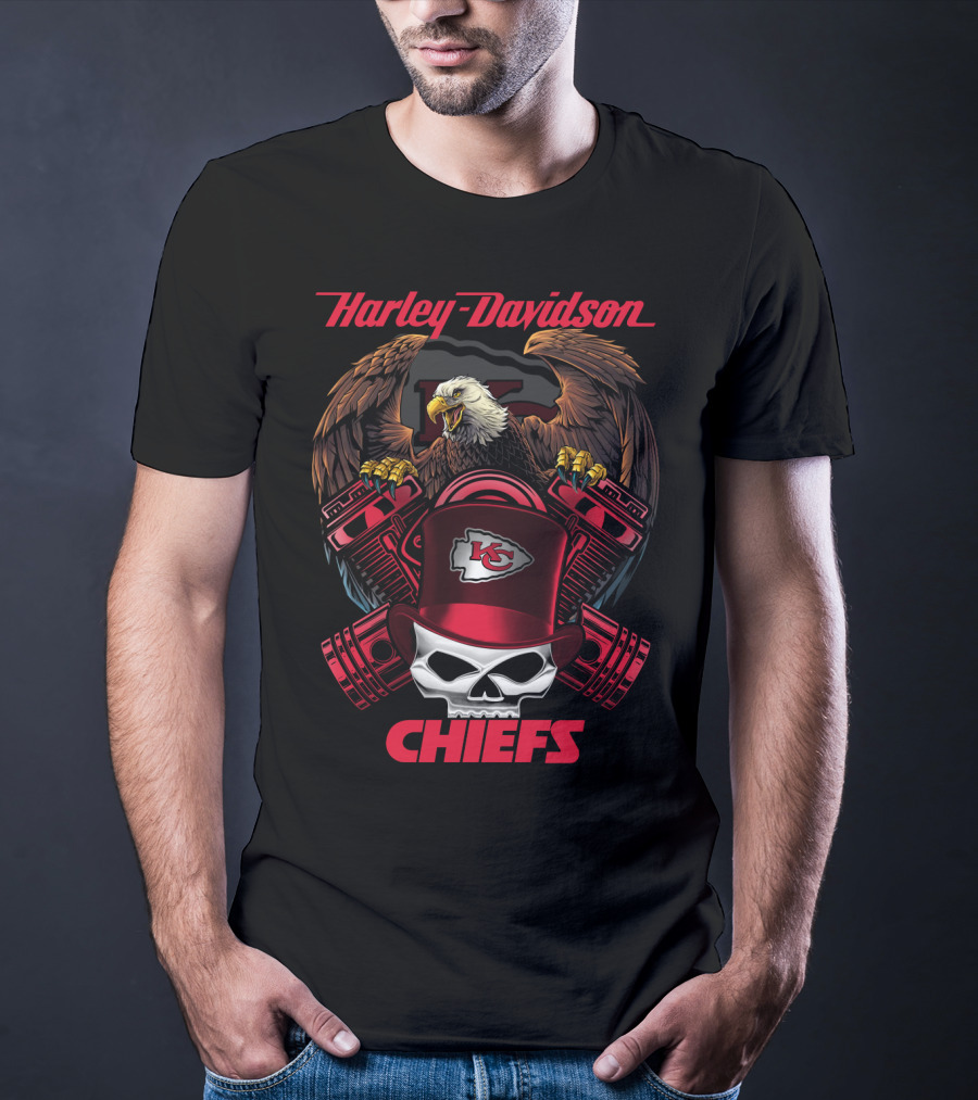 Harley Davidson Chiefs Kcc Nfl Football Eagle Skull T-Shirt