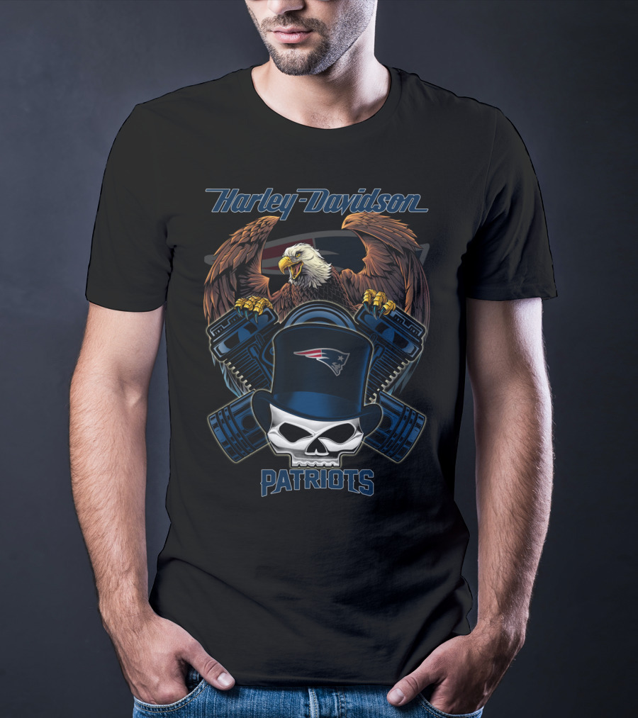 Harley Davidson Patriots Eagle And Skull Nfl Nep T-Shirt