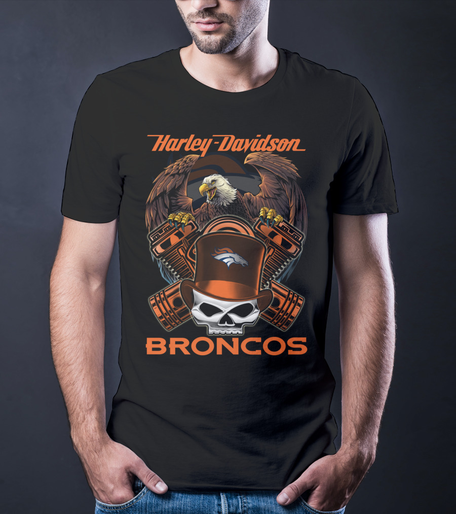 Harley Davidson Broncos Eagle Skull Motors T-Shirt