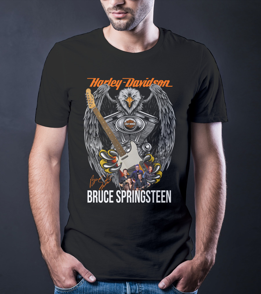 Harley Davidson Eagle Motor Bruce Springsteen Signature Guitar T-Shirt
