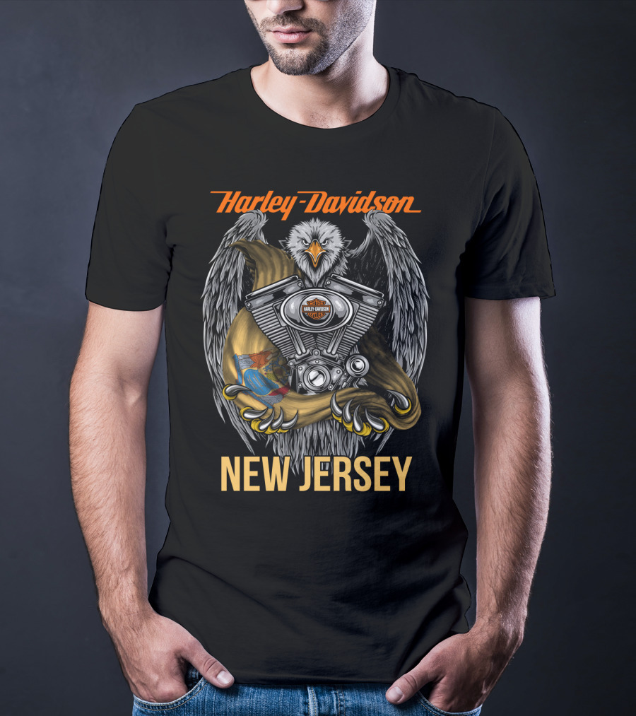 Harley Davidson New Jersey Eagle With Engine And Banner T-Shirt