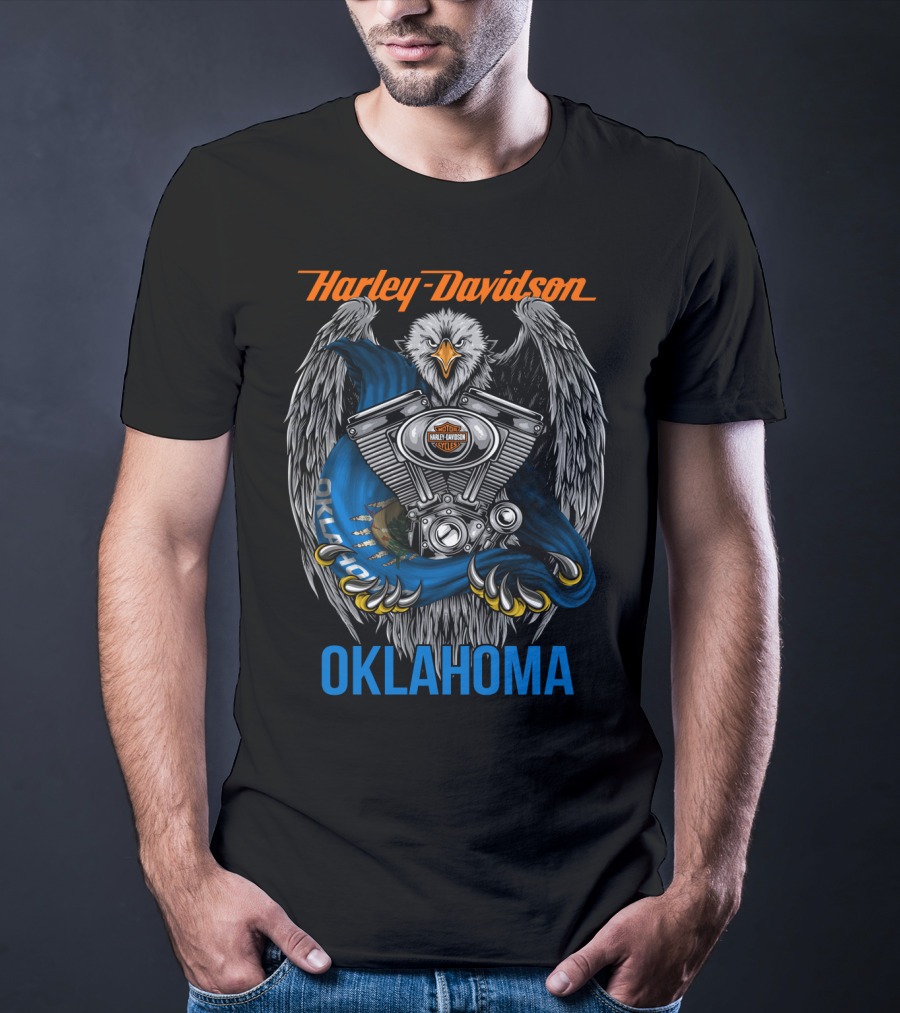 Harley Davidson Oklahoma Eagle And Engine T-Shirt