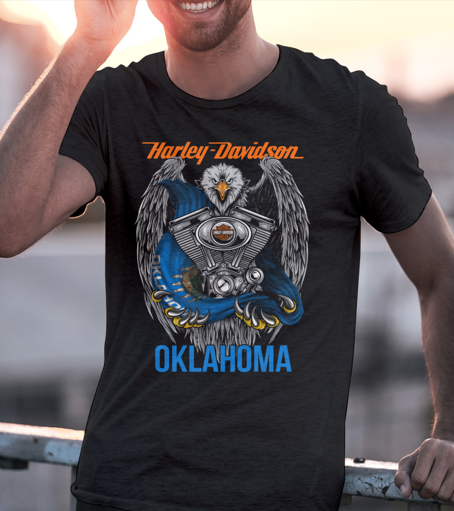 Harley Davidson Oklahoma Eagle And Engine T-Shirt
