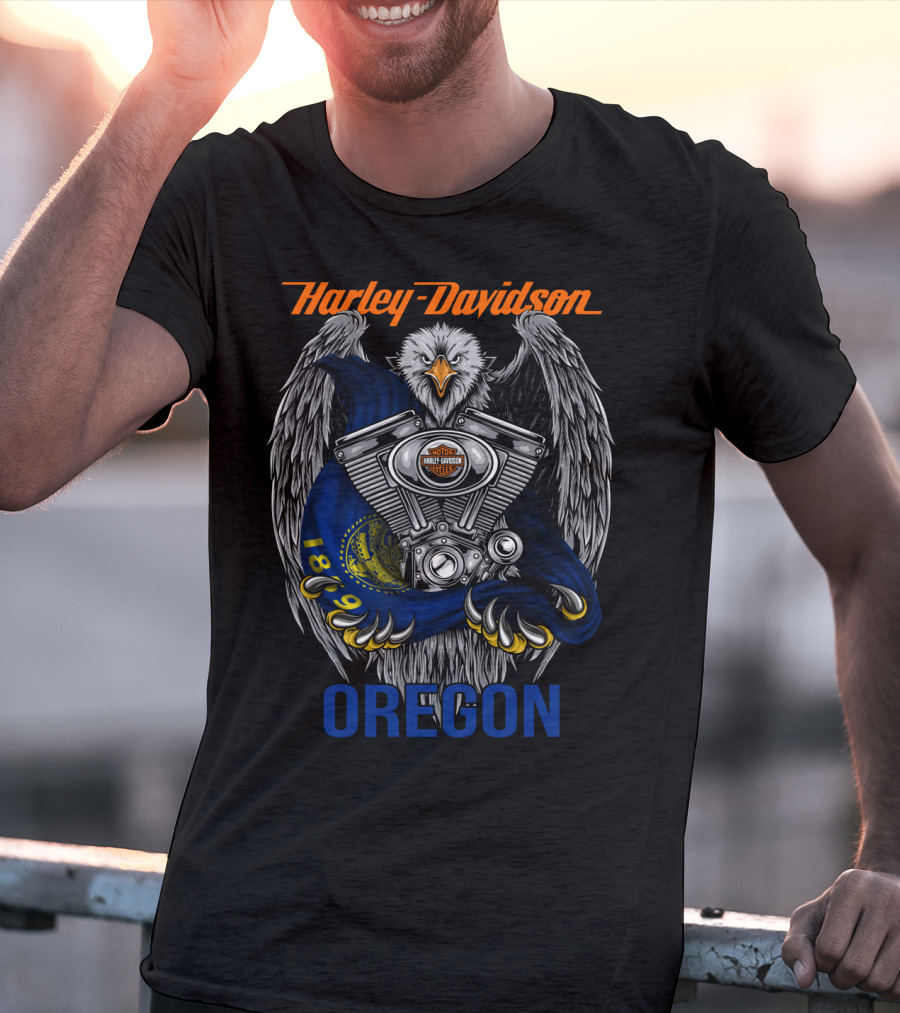 Harley Davidson Oregon Eagle Engine Flag 1899 T-Shirt