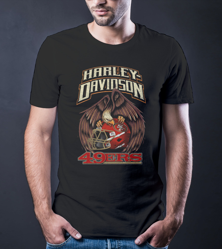 Harley Davidson San Francisco 49ers Hta 21 01 Eagle Helmet T-Shirt