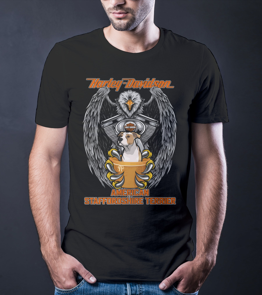 Harley Davidson American Staffordshire Terrier Eagle Engine T-Shirt