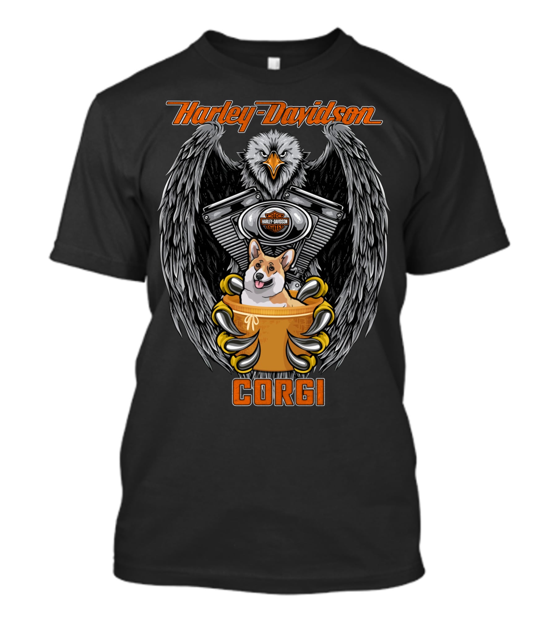 Harley Davidson Eagle Engine Corgi T-Shirt