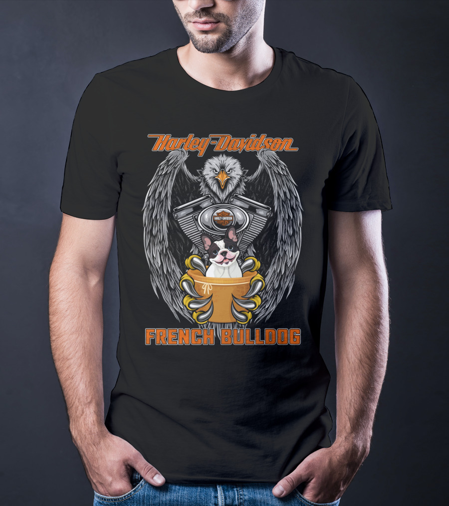 Harley Davidson French Bulldog Eagle Engine Badge T-Shirt
