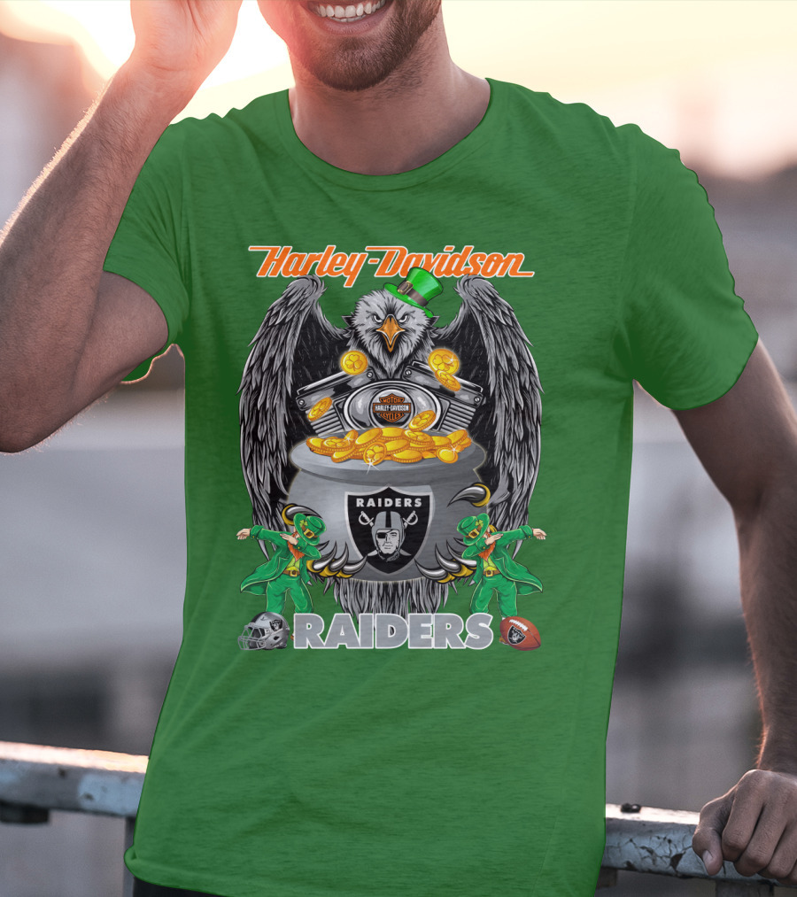 Harley Davidson Raiders Nfl Oakland Raiders Eagle Pot Of Gold T-Shirt