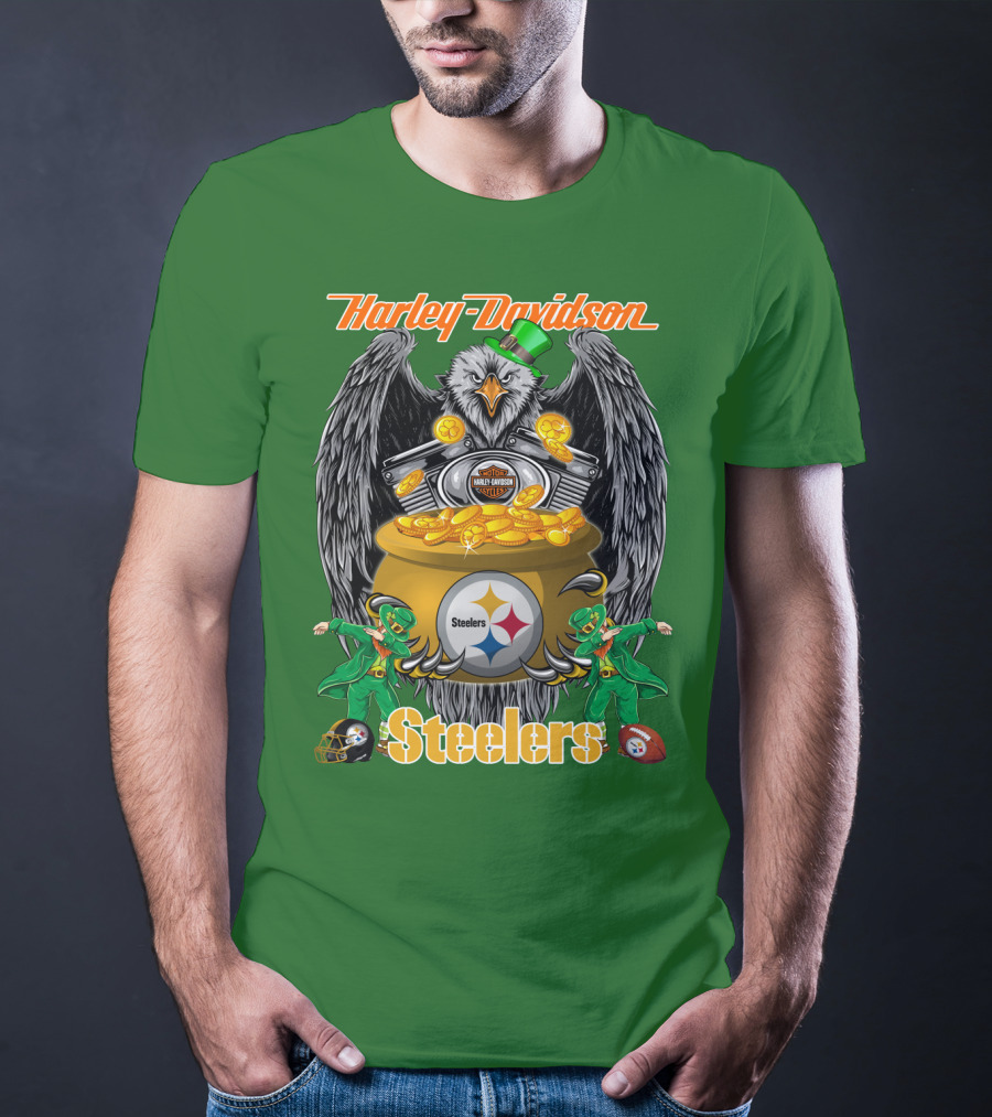 Harley Davidson Steelers Eagle Leprechaun Gold Nfl Pittsburgh T-Shirt