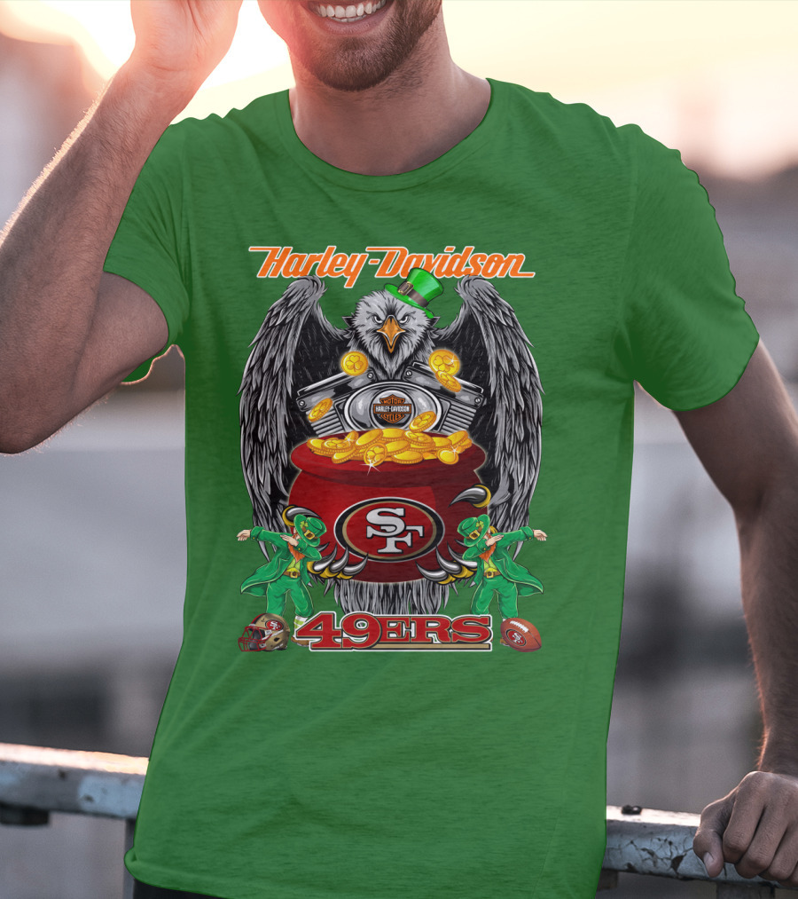 Harley Davidson San Francisco 49ers Nfl 49ers Leprechaun Pot Of Gold T-Shirt