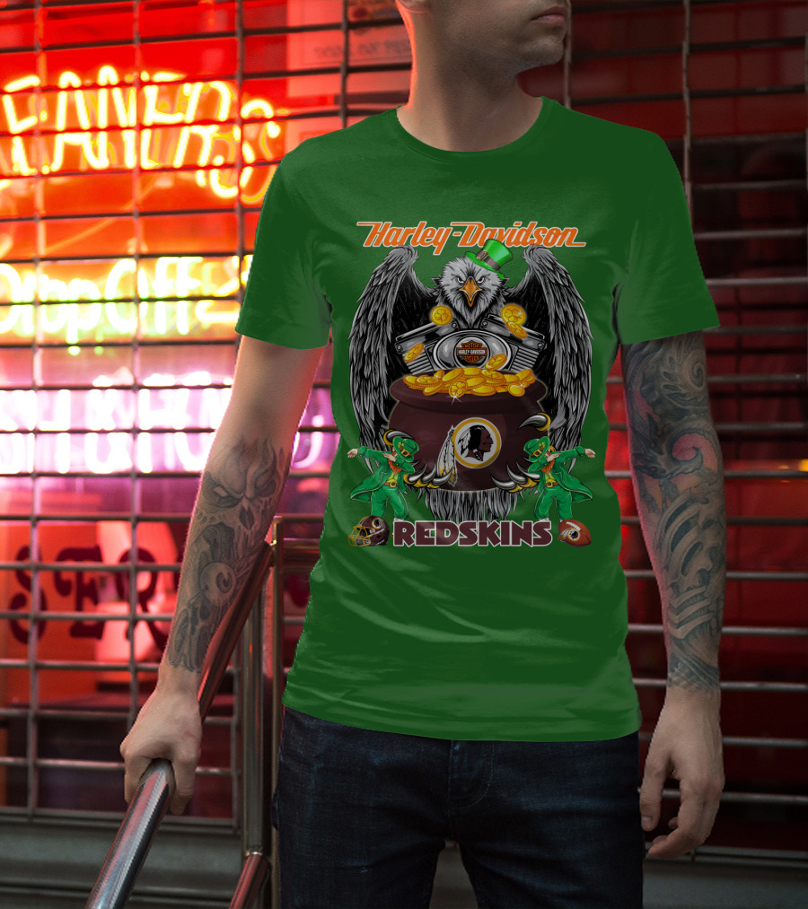 Harley Davidson Redskins Nfl Washington Redskins 46 Eagle Pot Of Gold Leprechauns T-Shirt