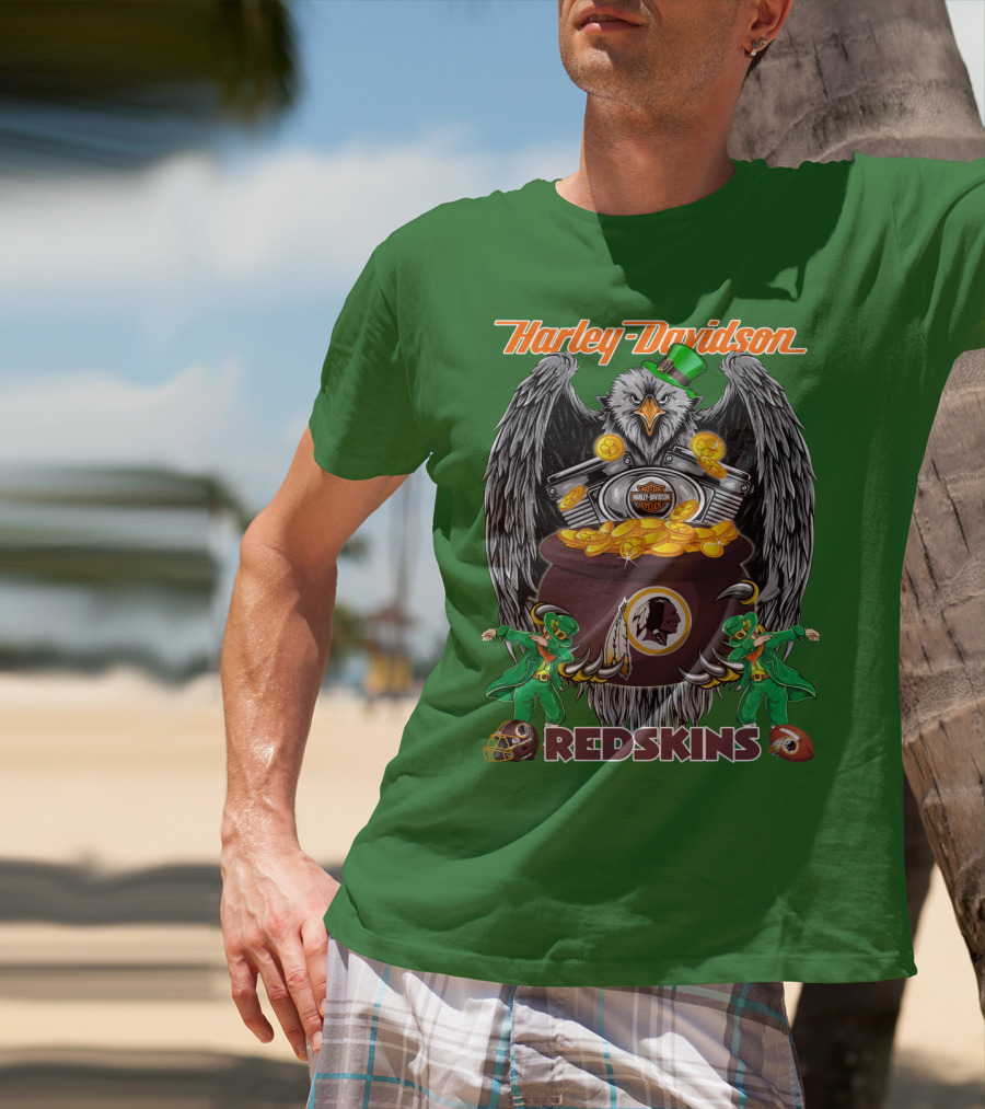 Harley Davidson Redskins Nfl Washington Redskins 46 Eagle Pot Of Gold Leprechauns T-Shirt