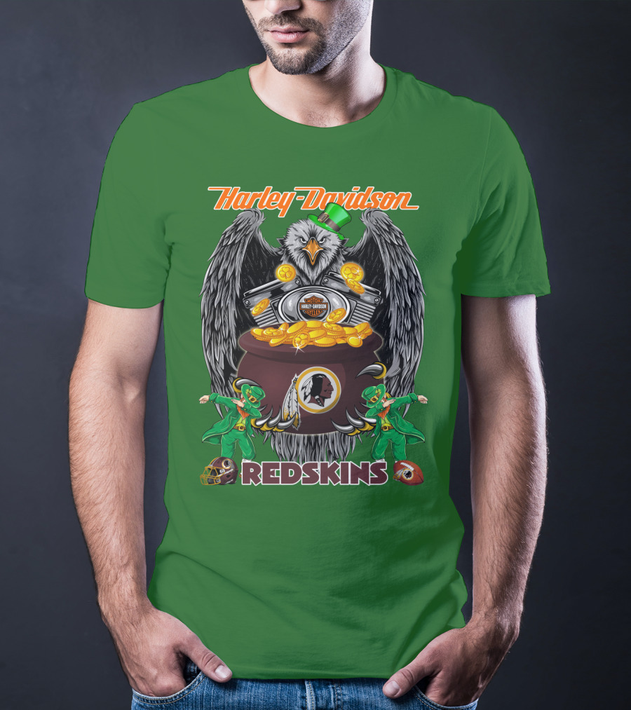 Harley Davidson Redskins Nfl Washington Redskins 46 Eagle Pot Of Gold Leprechauns T-Shirt