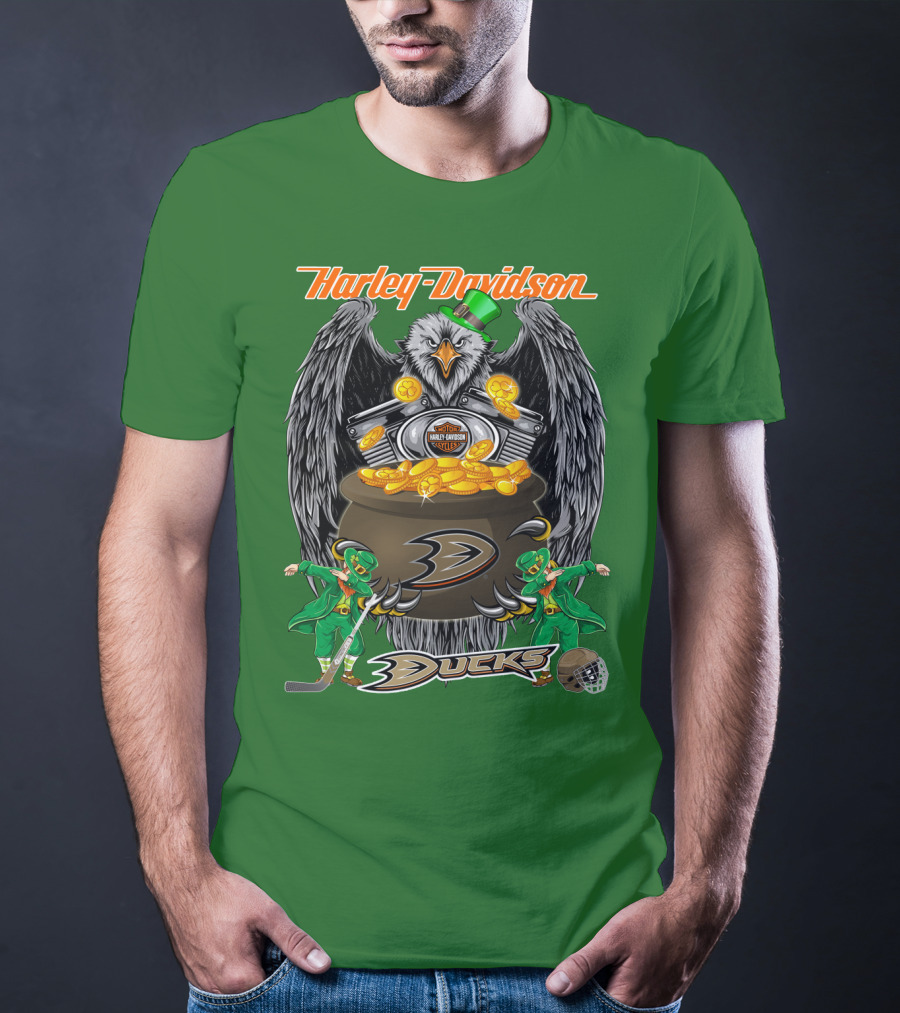 Harley Davidson Anaheim Ducks Nhl Eagles And Leprechauns T-Shirt