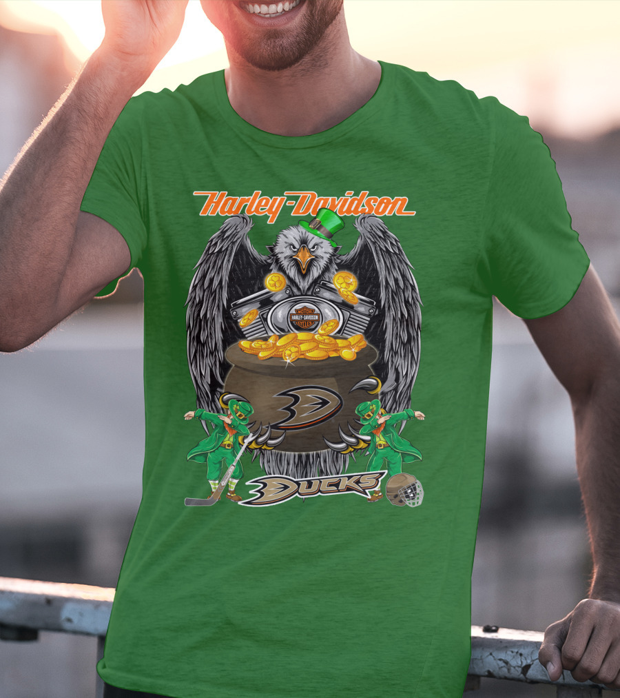 Harley Davidson Anaheim Ducks Nhl Eagles And Leprechauns T-Shirt