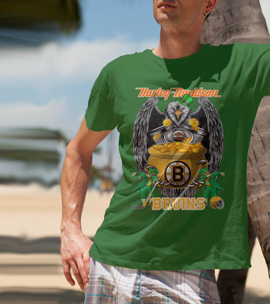Harley Davidson Bruins St. Patrick's Day Coin Pot Hockey T-Shirt