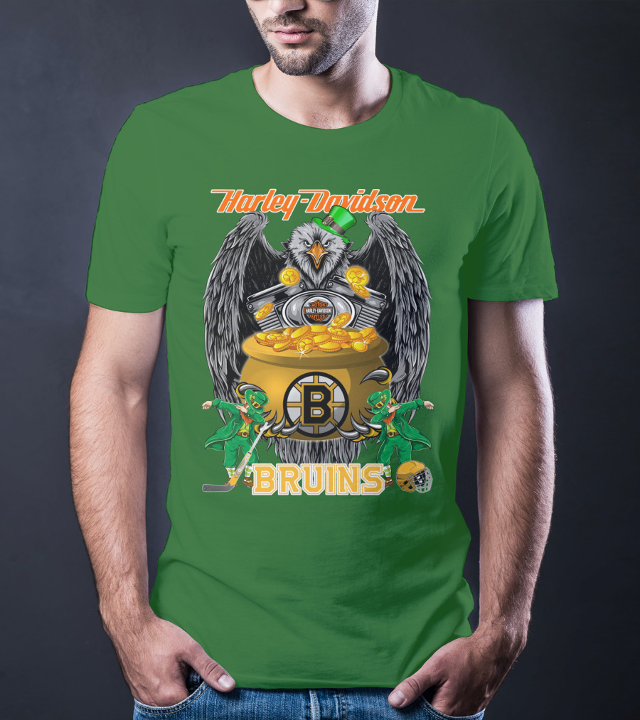 Harley Davidson Bruins St. Patrick's Day Coin Pot Hockey T-Shirt