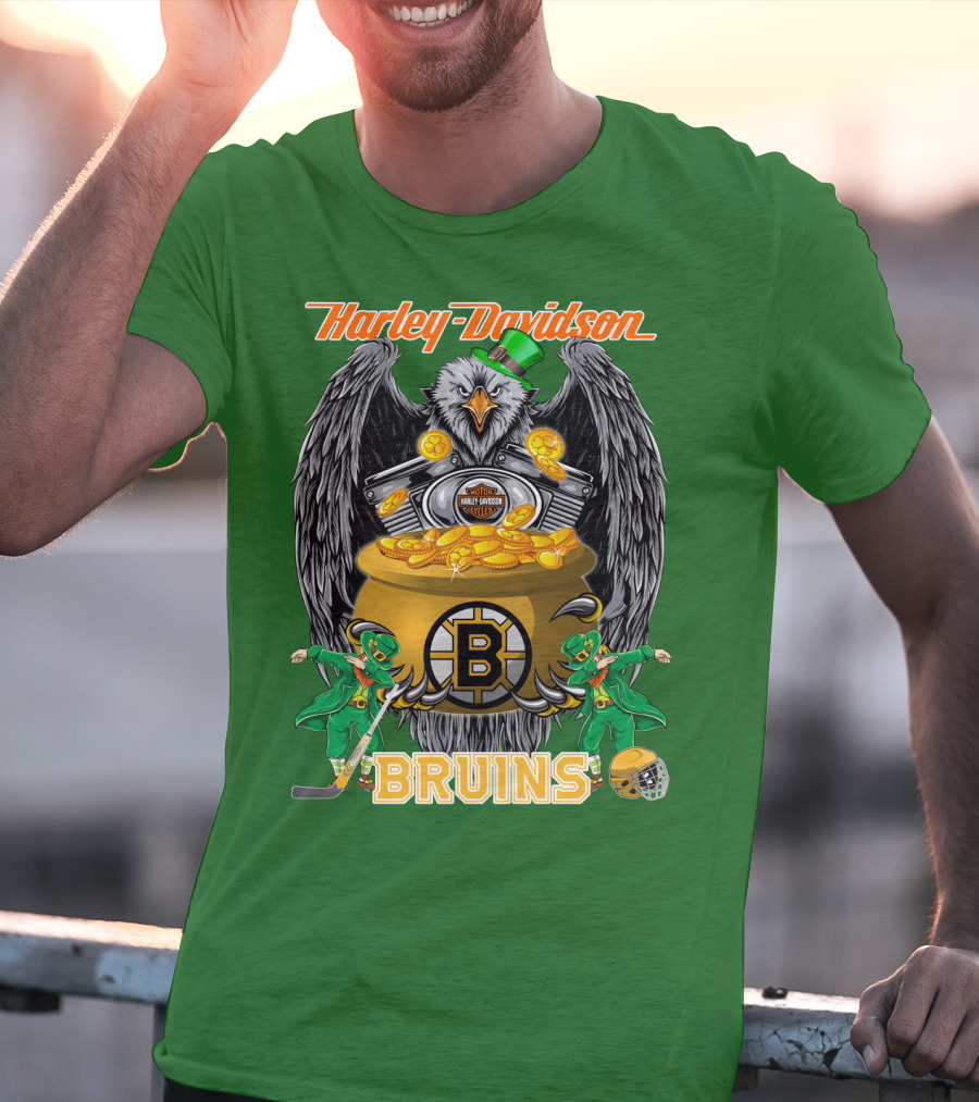 Harley Davidson Bruins St. Patrick's Day Coin Pot Hockey T-Shirt