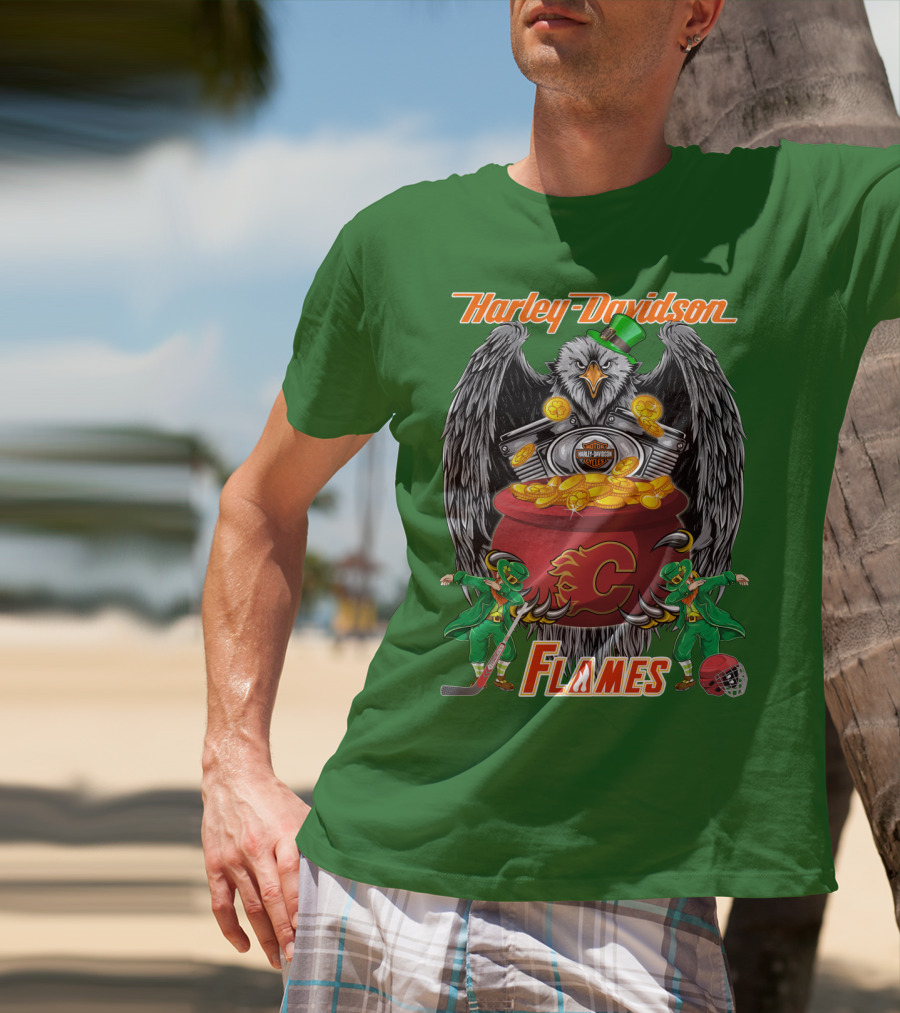 Harley Davidson Nhl Calgary Flames Eagle Pot Of Gold T-Shirt