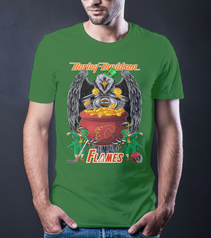 Harley Davidson Nhl Calgary Flames Eagle Pot Of Gold T-Shirt