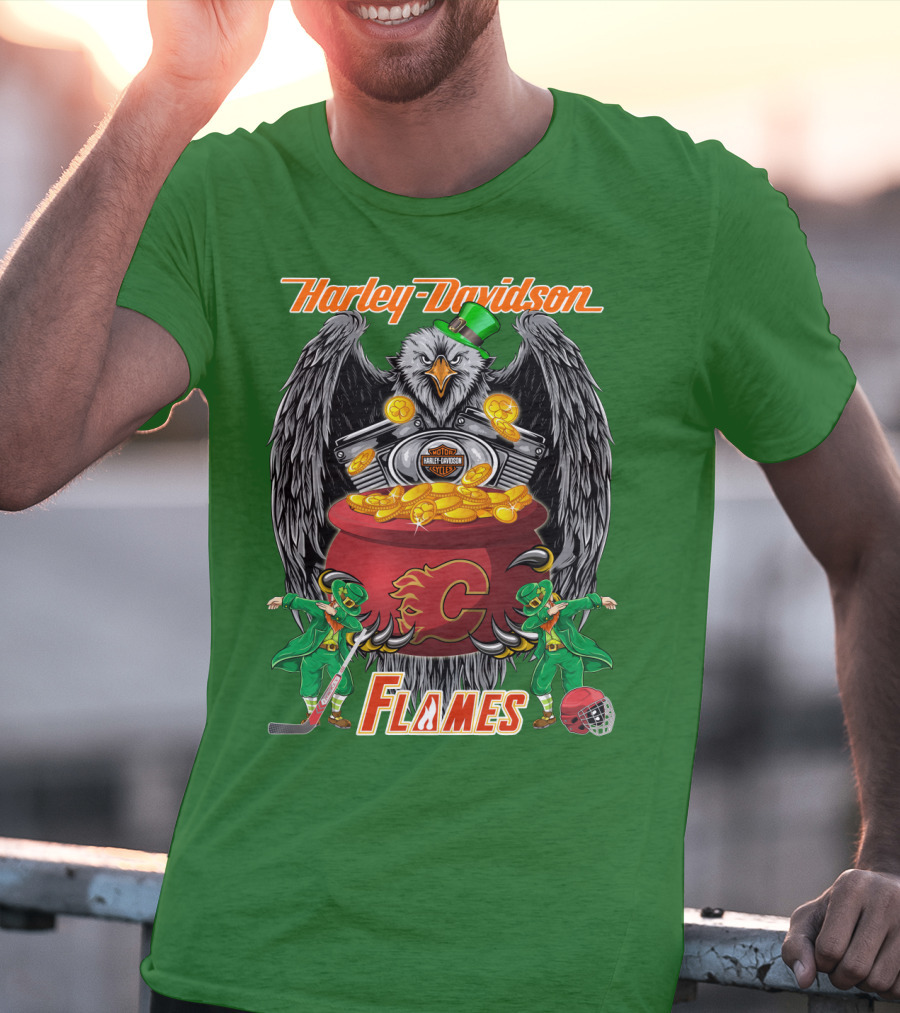 Harley Davidson Nhl Calgary Flames Eagle Pot Of Gold T-Shirt